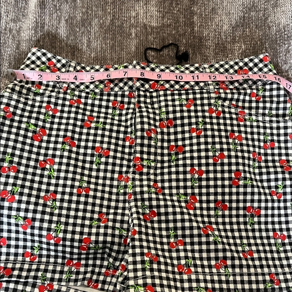 Bagatelle Black and White Gingham Cherry Print Shorts 12 - Picture 4 of 5